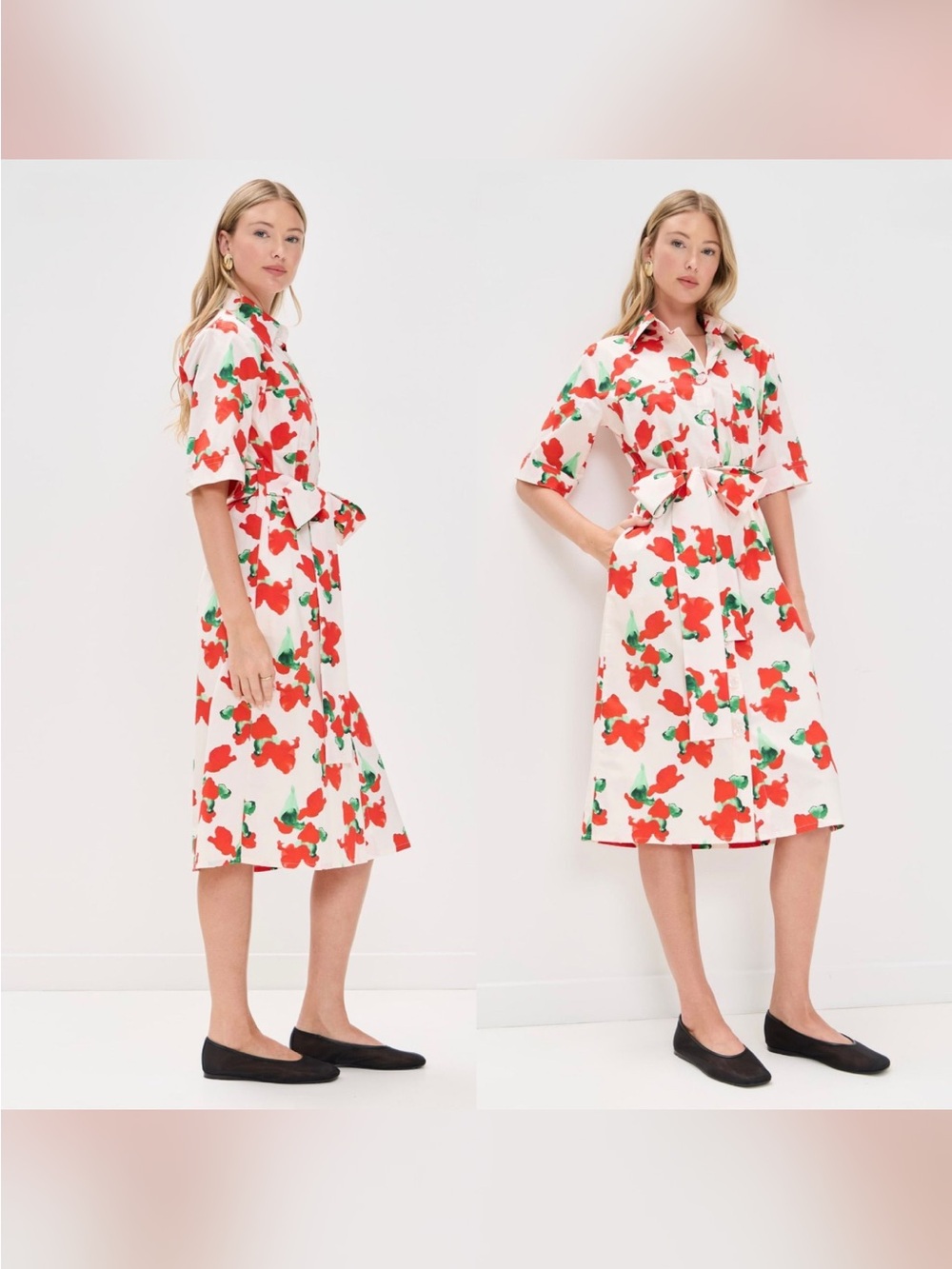 Lulo Project Marina shirtdress orange Floral Tie-Waist Shirt Dress